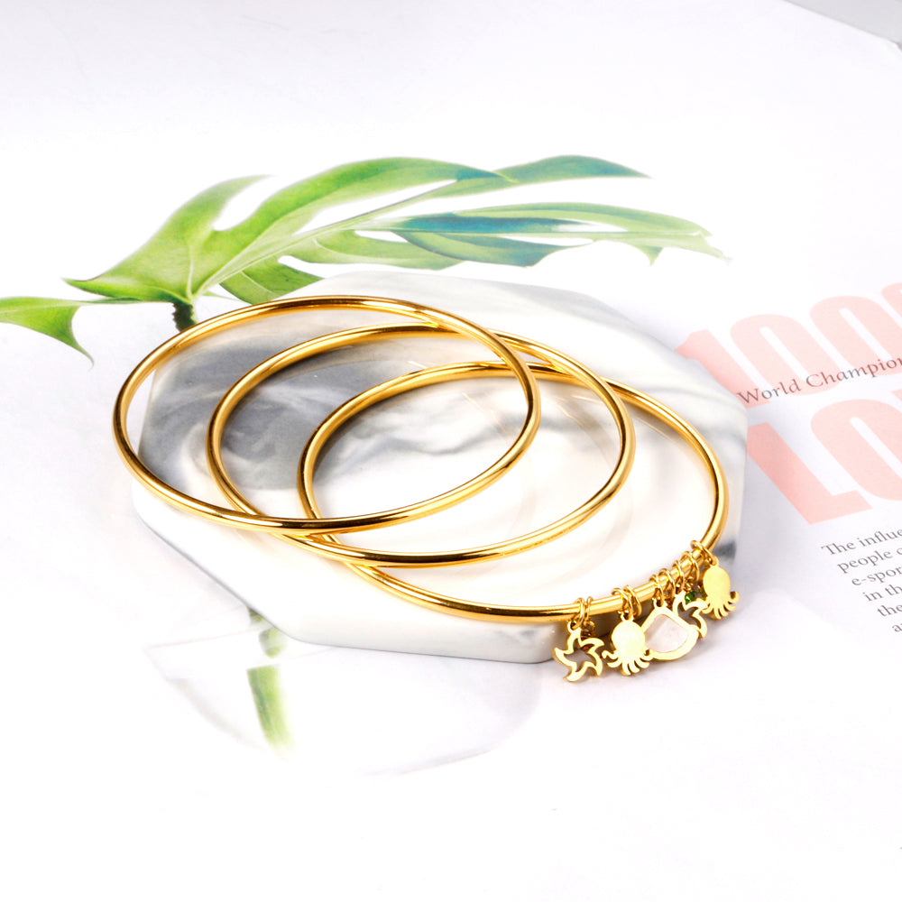 Gold Plated Sea Life Charm Bangle Set