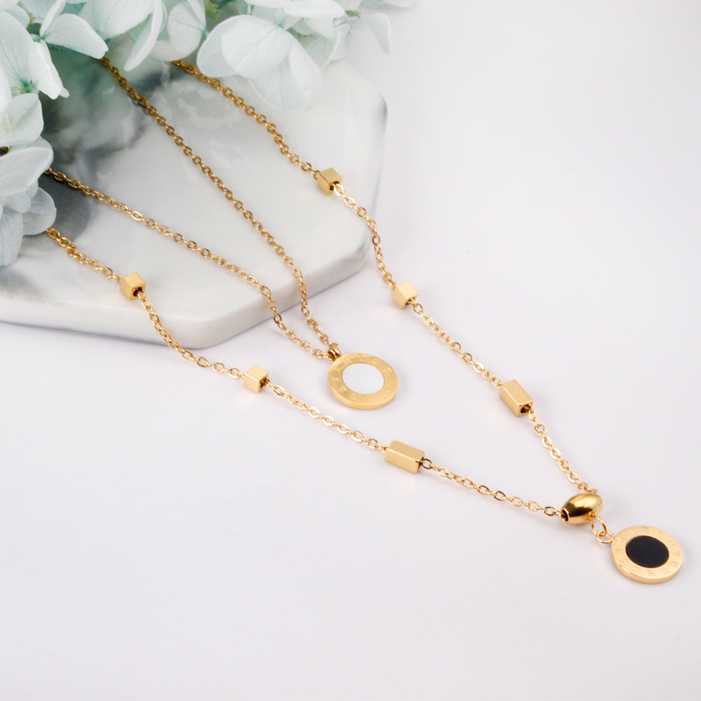 Layered Roman Numeral Pendant Necklace