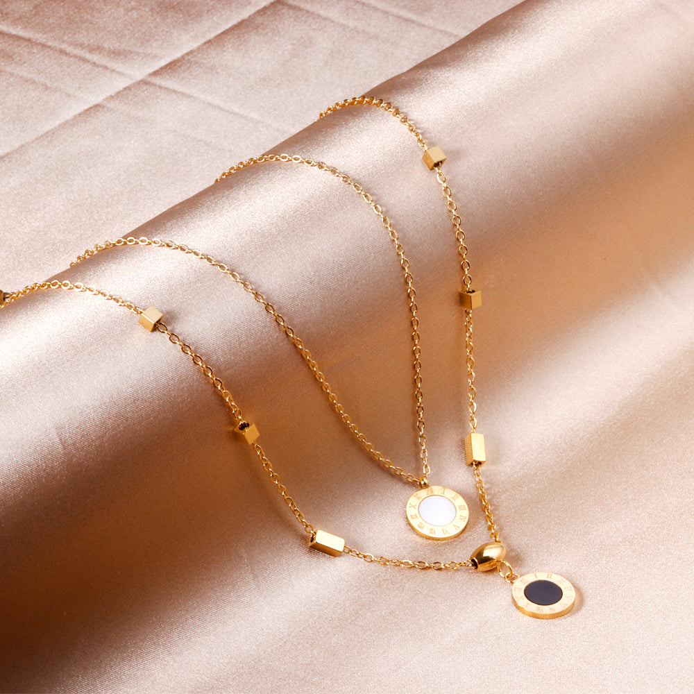 Layered Roman Numeral Pendant Necklace