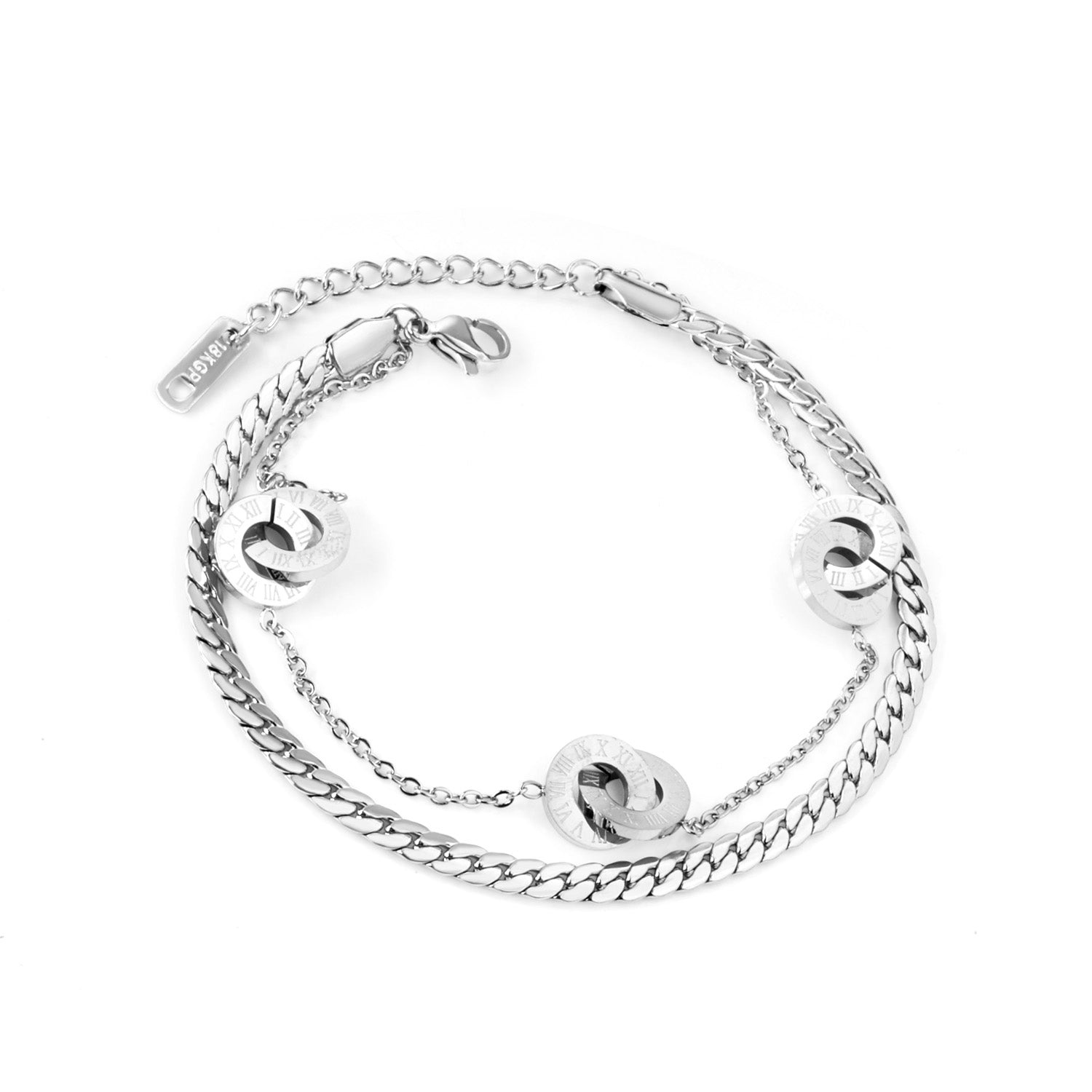 Silver Roman Numeral Interlocking Ring Bracelet