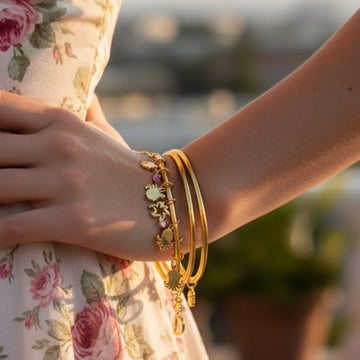 Gold Plated Sea Life Charm Bangle Set