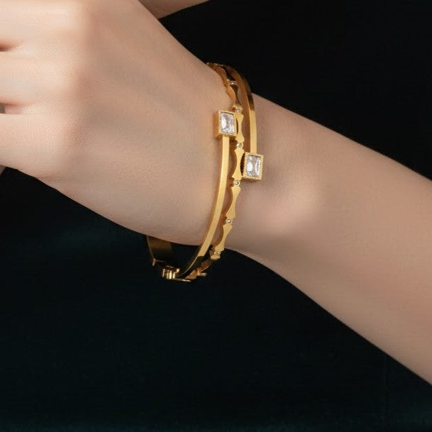 Dual-Band Bangle with Baguette Crystals