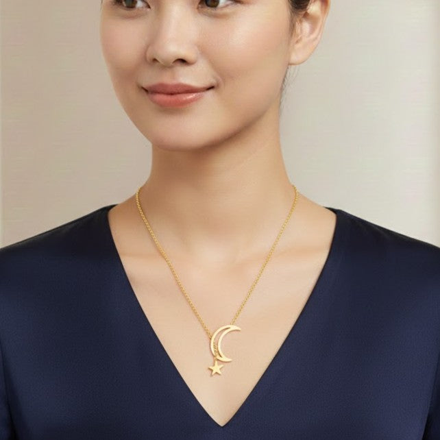 Crescent Moon and Star Pendant Necklace