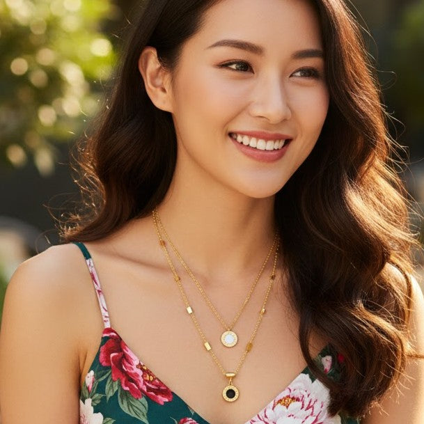 Layered Roman Numeral Pendant Necklace