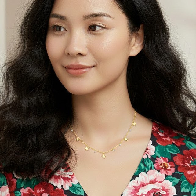 Celestial Star and Crystal Charm Necklace