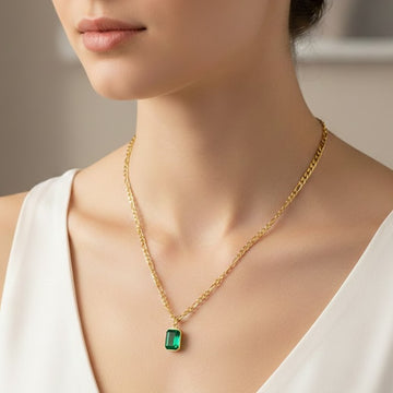 Rectangular Emerald Green Crystal Pendant Necklace