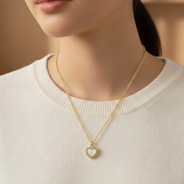 Heart Locket Necklace with Mother of Pearl Inlay