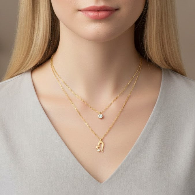 Layered Solitaire Crystal and Abstract Heart Necklace