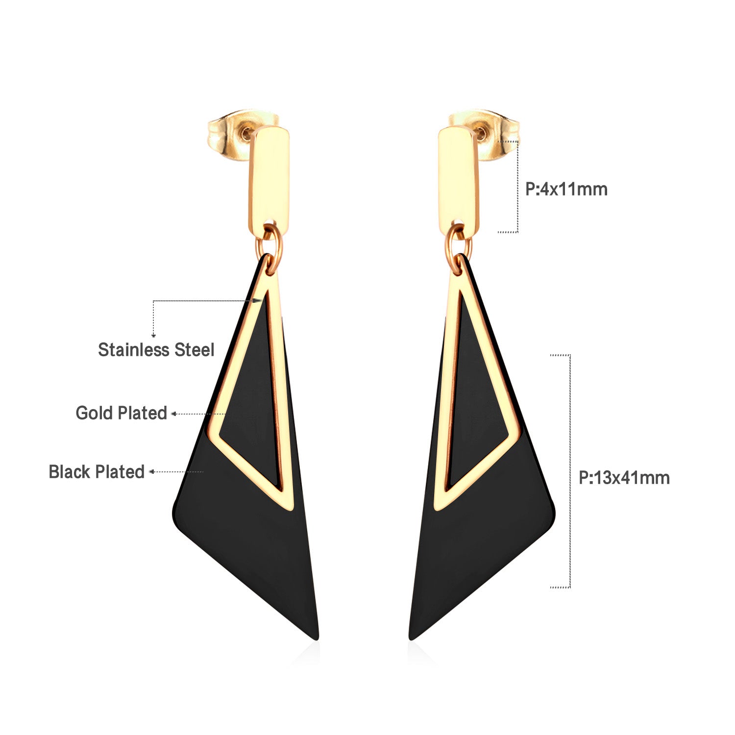 Asymmetric Triangle Drop Earrings in Black & Gold
