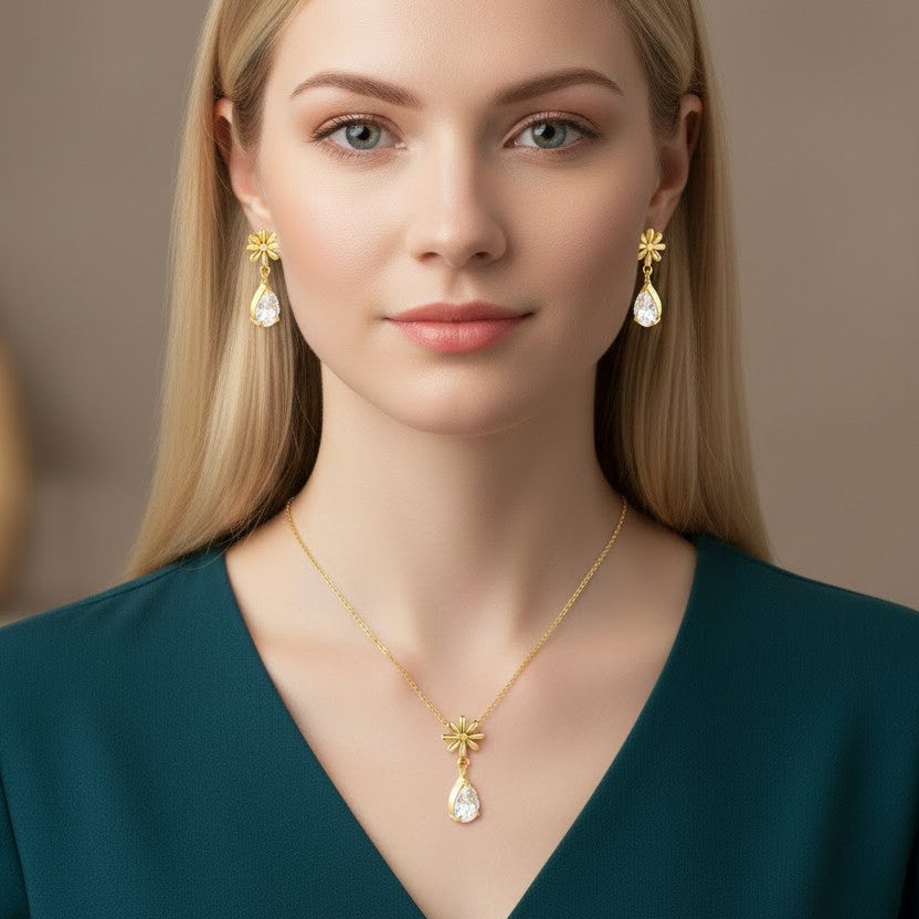 Flower and Teardrop Crystal Jewelry Set