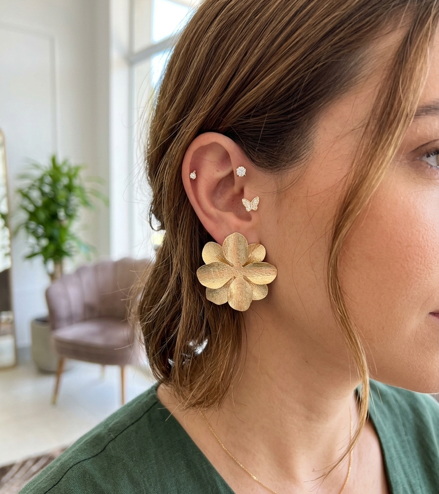 A Trio of Elegance: Tiered Earring Collection