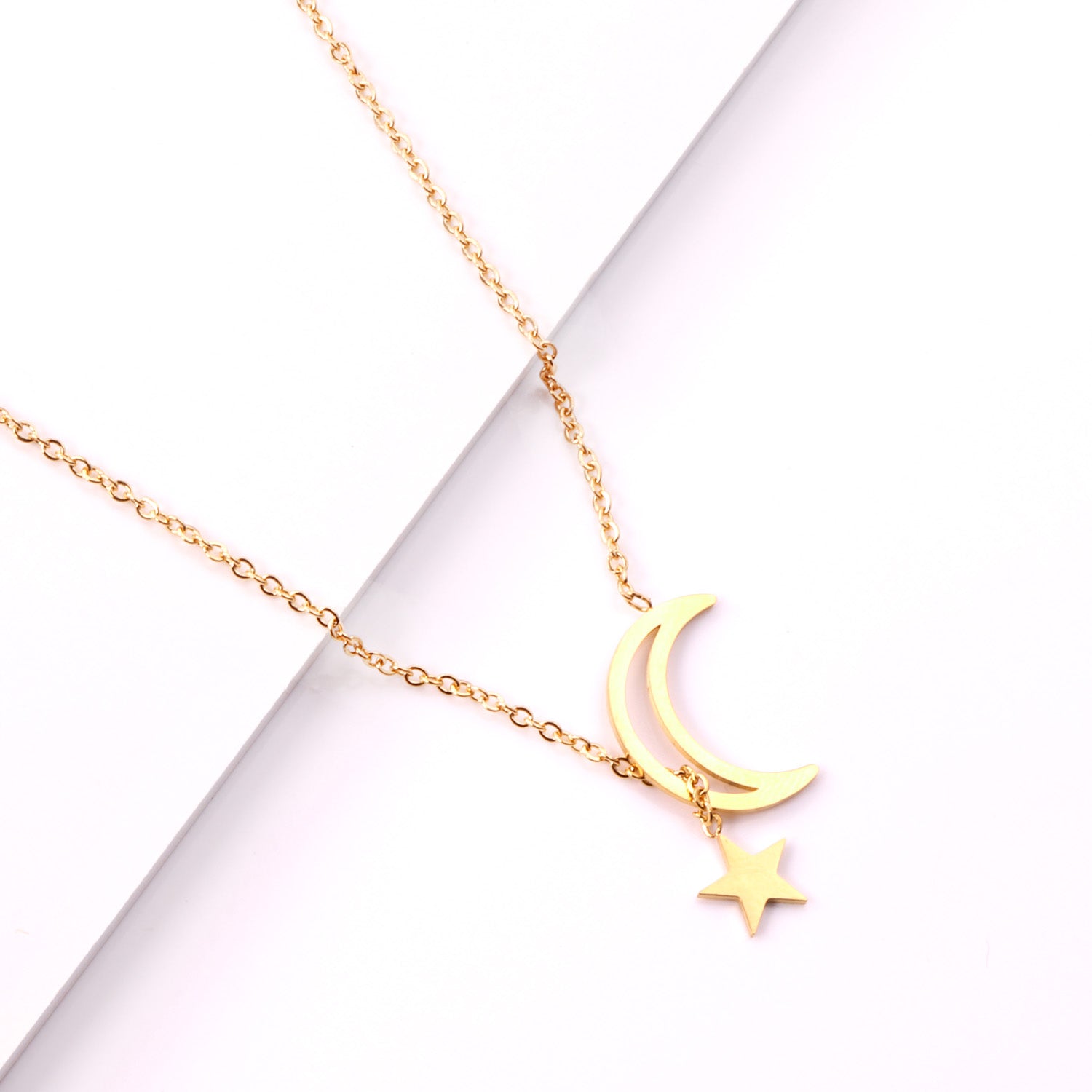 Crescent Moon and Star Pendant Necklace