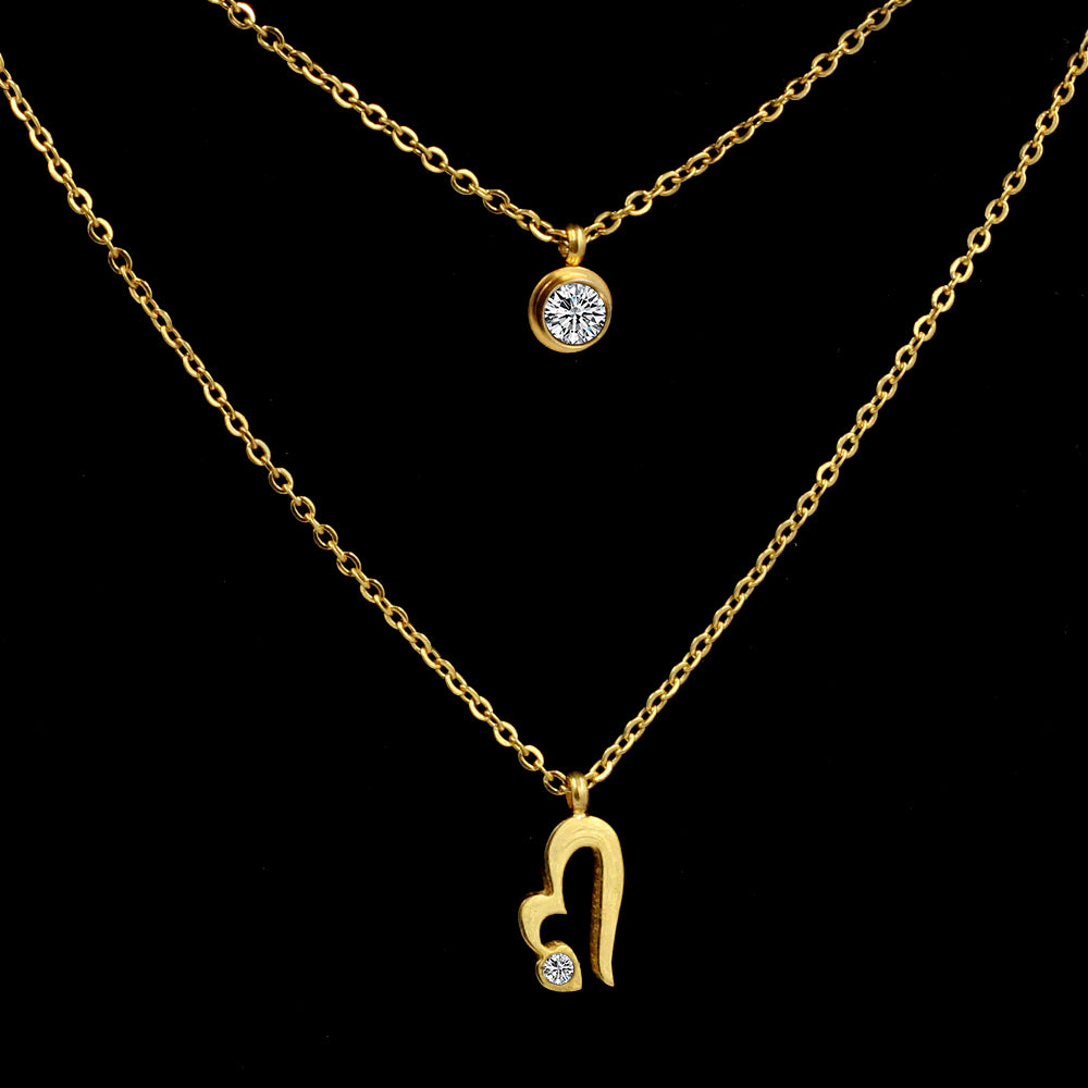 Layered Solitaire Crystal and Abstract Heart Necklace