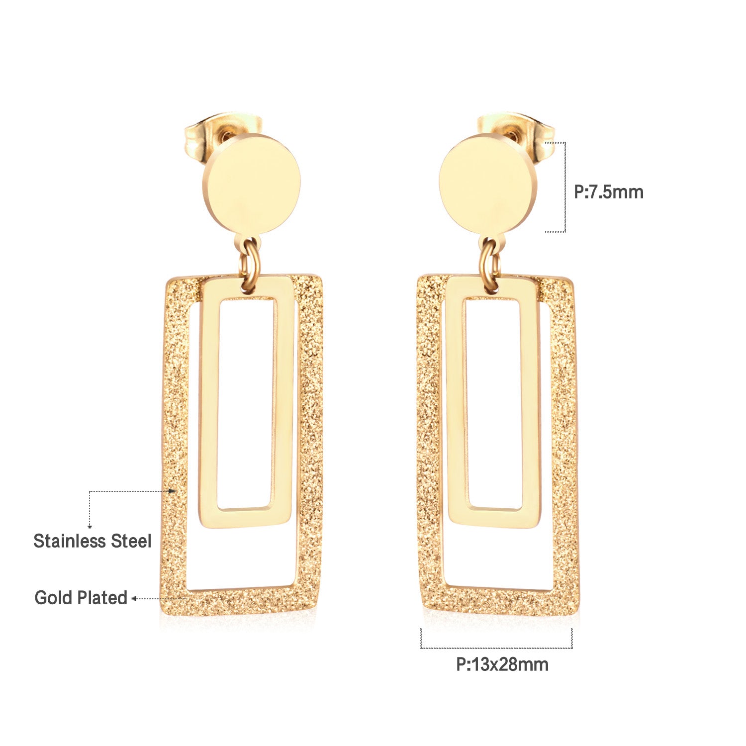 Textured Geometric Rectangular Drop Earrings